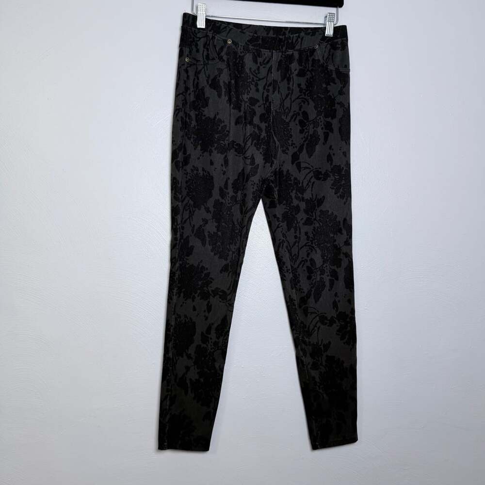 Lildy Floral Flocked Pants Black Size L-XL Stretch Trousers
